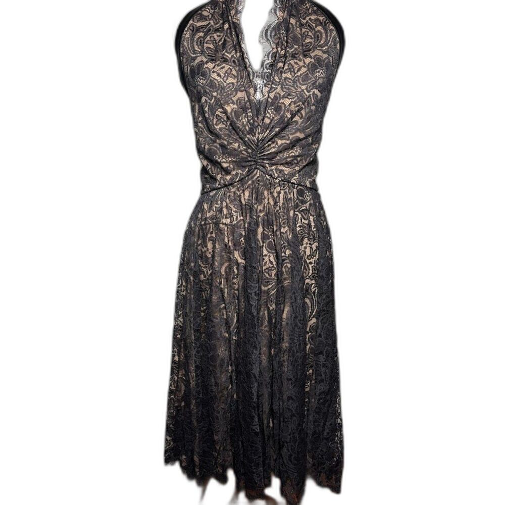 VTG 90s Nicole Bakti Dress Large Black Halter Open Back Dark Romantic Goth Witch